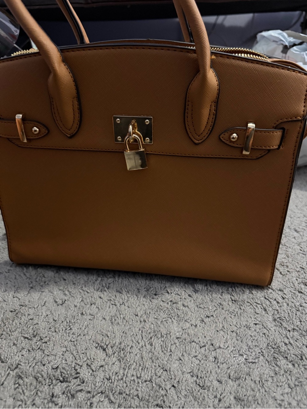Structured Top-Handle Women’s Bag in Tan with Gold Hardware
